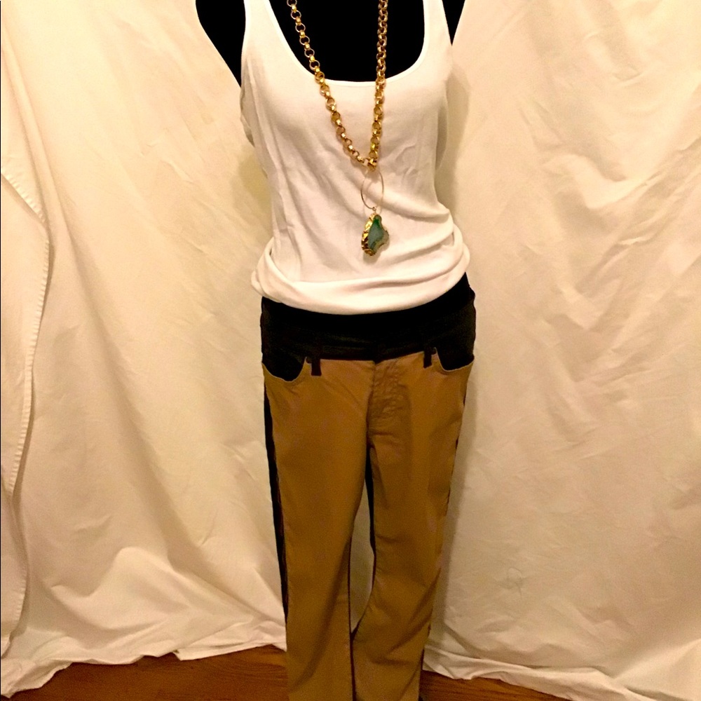 Black & Tan with Gold Side Zipper 7 For All Mankind Cropped Jeans Style Pants